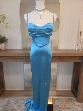 Lucy in the Sky Vibrant Teal Satin Spaghetti-Strap Maxi Dress